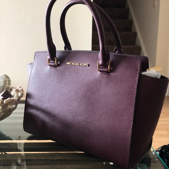 MICHAEL KORS Selma Medium Satchel Merlot Top Zip - Picture 7 of 8